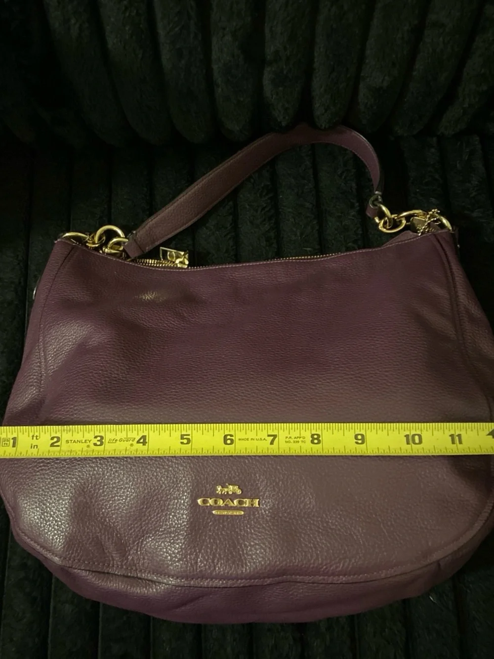 Coach Pebbled Leather Shoulder Bag in Plum with Gold Hardware